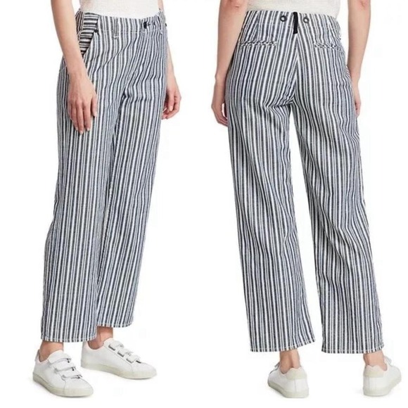rag & bone Pants - Rag & Bone Striped Wide Leg Pants Navy White Hickory Stripe Size 29